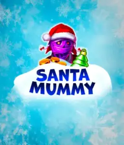  Behold the unique "Santa Mummy" slot game by Belatra, featuring a Santa-clad mummy decked out in festive holiday attire. This eye-catching image captures the mummy with a vivid purple hue, wearing a Santa hat, amid snowy blue and frosty snowflakes. The game's title, "Santa Mummy," is clearly shown in large, frost-like blue letters.